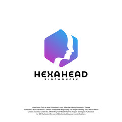 Hexagone Head logo vector, Head intelligence logo designs concept vector