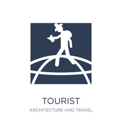 Tourist icon. Trendy flat vector Tourist icon on white background from Architecture and Travel collection
