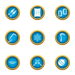 Weapon of mercenary icons set. Flat set of 9 weapon of mercenary vector icons for web isolated on white background