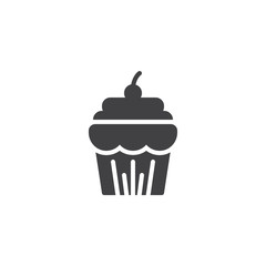 Cupcake with berry vector icon. filled flat sign for mobile concept and web design. Thanksgiving cake simple solid icon. Symbol, logo illustration. Pixel perfect vector graphics