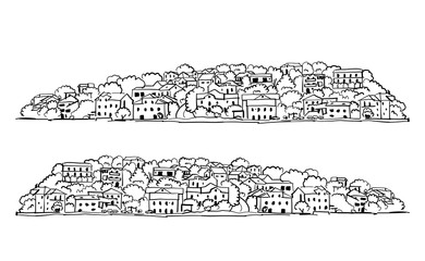 Old european city. Mediterranean sea. Sketch for your design