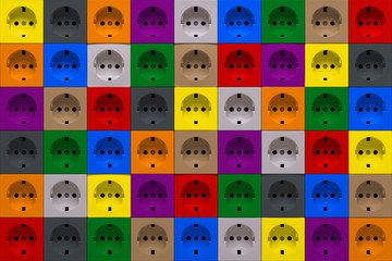 Multicolored power sockets background texture