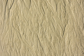 Abstract of beach sand with weaving water draw down pattern.