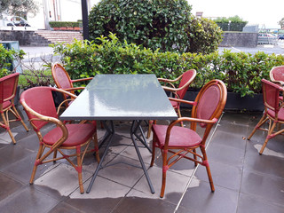 table in an outdoor cafe after the rain