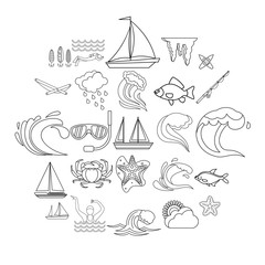 Overwater icons set. Outline set of 25 overwater vector icons for web isolated on white background