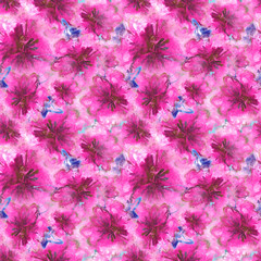 Floral Watercolor Pattern. Summer Vintage Flower Print. Modern Dress Design. Bud Repeating Wallpaper Design. Meadow Flowers Illustration. Spring Illustration for Textile. Exotic Flower. Hibiscus.