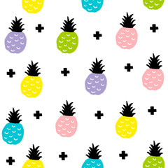Creative seamless pattern with colorful pineapples in scandinavian style.