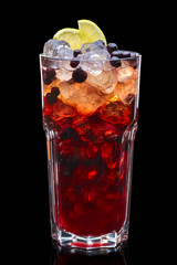 Bull rush cocktail with black currant, vodka and absinthe isolated on black