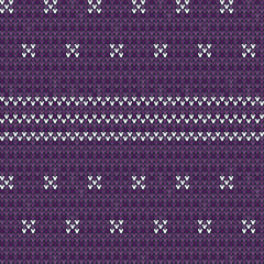Knitted seamless pattern background. Sweater vector illustration. Purple color. Knitwear design.