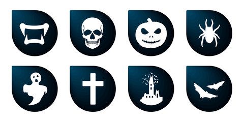 Halloween icons. Funny faces with different emotions. Isolated. Vector illustration.