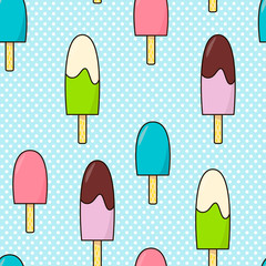 Seamless pattern with hand drawn ice-creams. Vector illustration in cartoon style