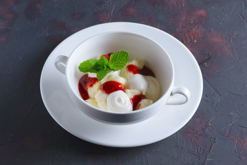 Healthe breakfast - lazy dumplings with sour cream and strawberry jam