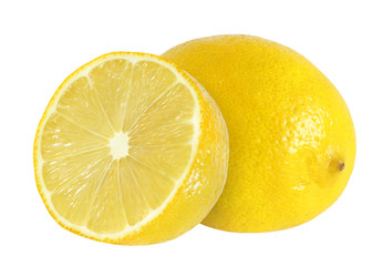 Lemon whole and cut half isolated on white background with clipping path.