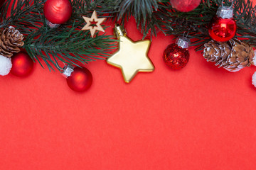 Fototapeta na wymiar Red christmas holidays decoration on a red background