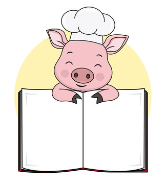 Pig cook with blank book for text