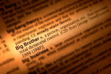 CLOSE UP OF DICTIONARY PAGE SHOWING DEFINITION OF THE WORD BIG BROTHER