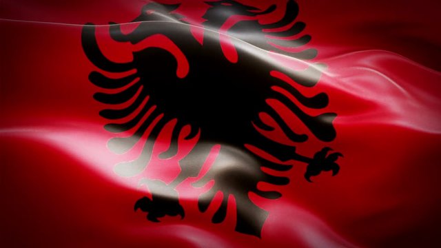 Albania waving flag. National 3d Albanian flag waving. Sign of Albania seamless loop animation. Albanian flag HD resolution Background. Albania flag Closeup 1080p Full HD video for presentation