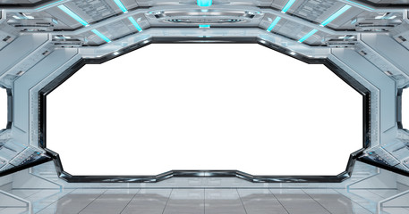 White clean spaceship interior background 3D rendering
