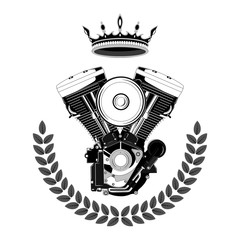 Motorcycle engine with a crown. Vector image on white background.