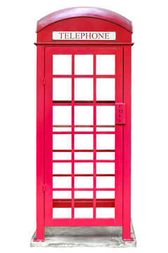 red public telephone booth isolated and white background
