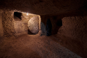 Turkey, tunnels of the ancient city-refuge Derinkuyu.