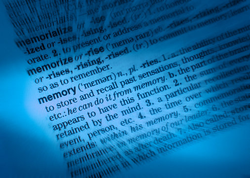 CLOSE UP OF DICTIONARY PAGE SHOWING DEFINITION OF THE WORD MEMORISE MEMORIZE