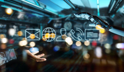 White cyborg using thin line contact icon