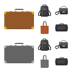 Vector illustration of suitcase and baggage symbol. Set of suitcase and journey stock vector illustration.