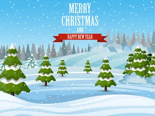 Photo sur Plexiglas Bleu Fond de paysage de Noël avec neige et arbre