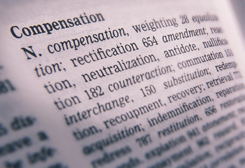 THESAURUS PAGE SHOWING DEFINITION OF WORD COMPENSATION