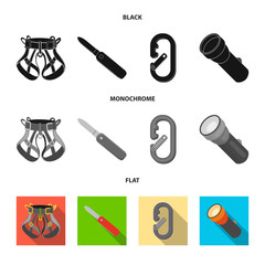 Vector illustration of mountaineering and peak sign. Collection of mountaineering and camp vector icon for stock.