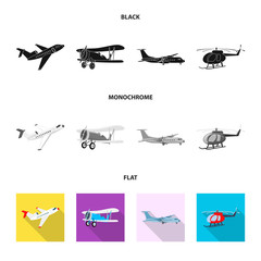 Vector design of plane and transport symbol. Set of plane and sky vector icon for stock.