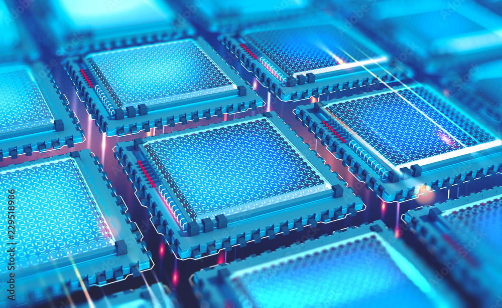 Leinwandbilder Futuristic CPU. Quantum processor in the global computer network. 3d illustration of digital cyber space