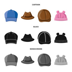Vector design of headgear and cap symbol. Collection of headgear and accessory stock symbol for web.
