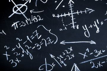 Fototapeta na wymiar close up of math formulas on a blackboard, background image