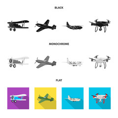 Vector design of plane and transport symbol. Collection of plane and sky stock symbol for web.