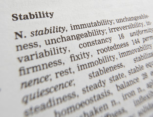 THESAURUS PAGE SHOWING DEFINITION OF WORD STABILITY