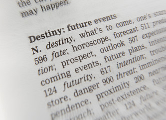 THESAURUS PAGE SHOWING DEFINITION OF WORD DESTINY