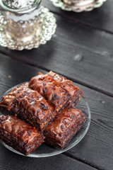 Traditional Baklava on Wooden Table