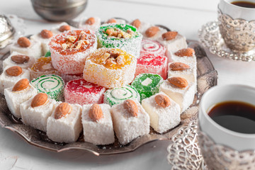 Turkish delight on a wooden table