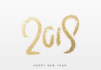 2019 New Year. Text golden with bright sparkles.