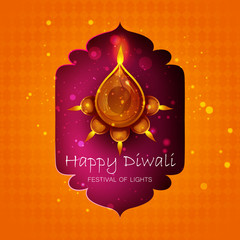 Decorated Diya on Happy Diwali night celebrating holiday of India