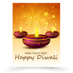 Decorated Diya on Happy Diwali night celebrating holiday of India