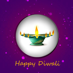 Decorated Diya on Happy Diwali night celebrating holiday of India