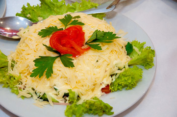 Salad with grated cheese and vegetables