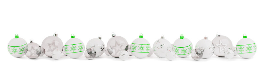Green and silver christmas baubles isolated 3D rendering
