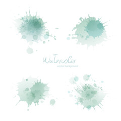 Blue watercolor blots on white background. Vector illustration