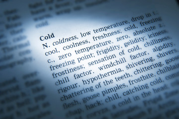 DICTIONARY PAGE SHOWING DEFINITION OF THE WORD COLD