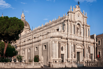 Naklejka premium Cathedral of Saint Agatha on Piazza del Duomo in Catania, Sicily, Italy, traditional architecture