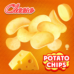Chips advertising package design. Cheese chips realistic illustration